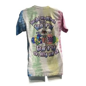 Buc-ees Bunny on My Mind Easter Shirt Adult Size M Tie Dye Eggs Short Sleeve
